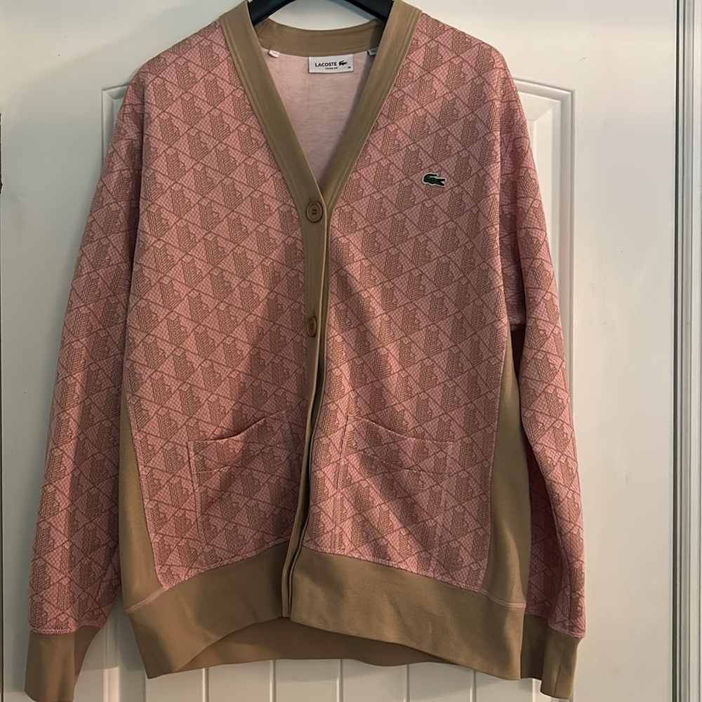 Lacoste Pink and Tan Cardigan, brand new without tags. Lacoste size 38.